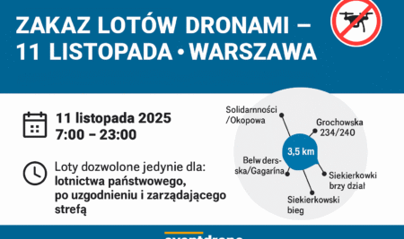 UWAGA! Ograniczenia w lotach dronów nad Warszawą w dniu 11 listopada 2025 r.